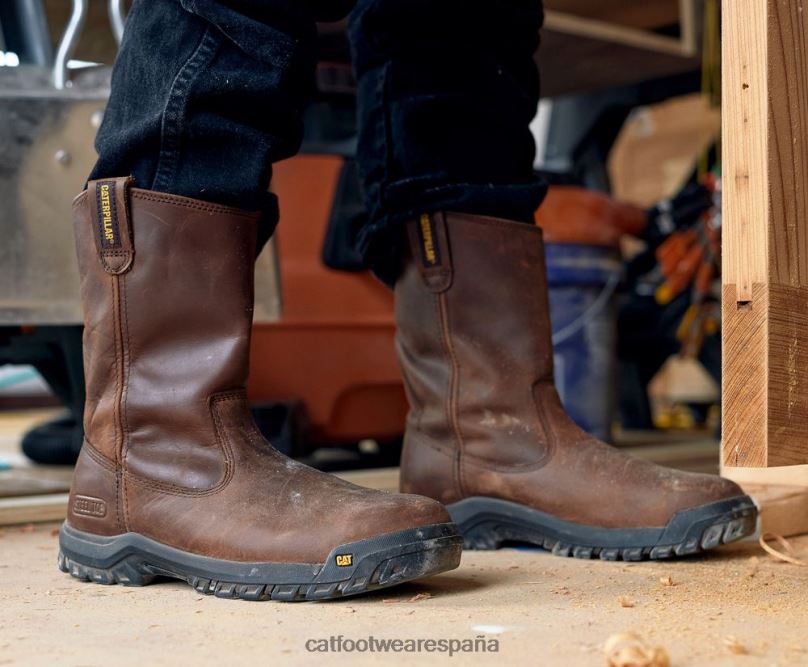 Caterpillar bota de trabajo con punta de acero y barra de tiro marrón de verano hombres 4JJT860 | botas de trabajo