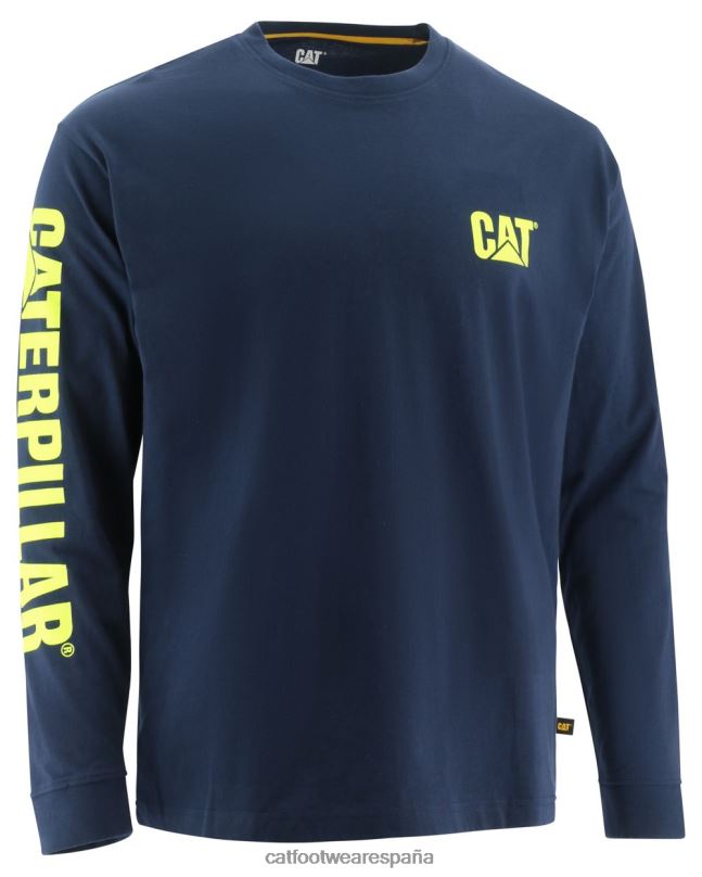 Caterpillar camiseta de manga larga con estandarte de marca registrada azul hombres 4JJT8224 | tops y ropa de abrigo