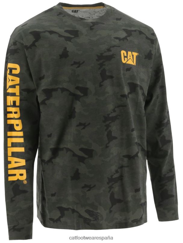 Caterpillar camiseta de manga larga con estandarte de marca registrada camuflaje nocturno hombres 4JJT8226 | tops y ropa de abrigo