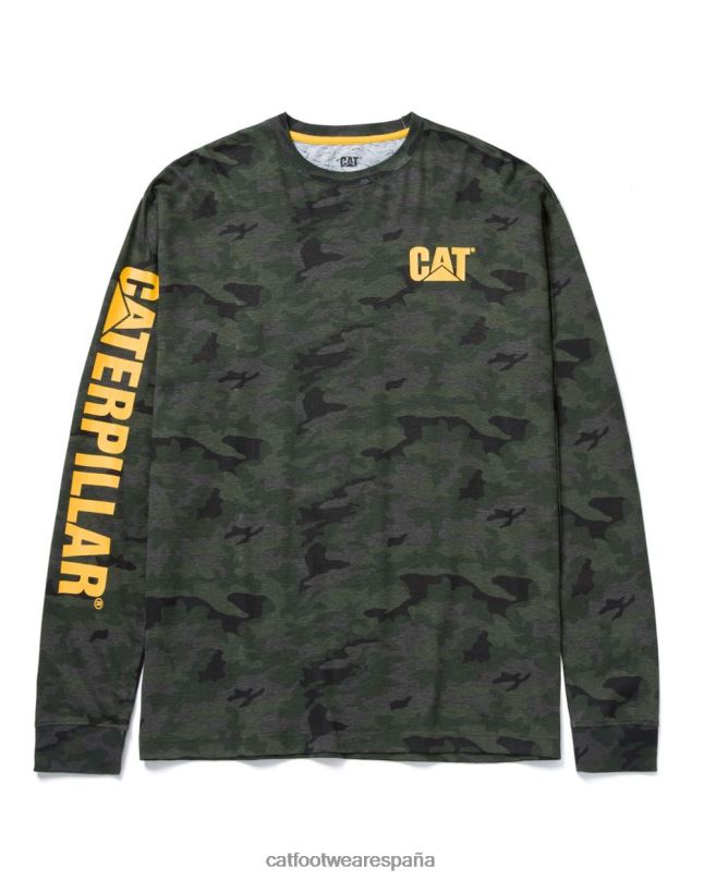 Caterpillar camiseta de manga larga con estandarte de marca registrada camuflaje nocturno hombres 4JJT8226 | tops y ropa de abrigo