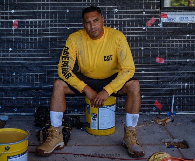 Caterpillar camiseta de manga larga con estandarte de marca registrada camuflaje nocturno hombres 4JJT8226 | tops y ropa de abrigo