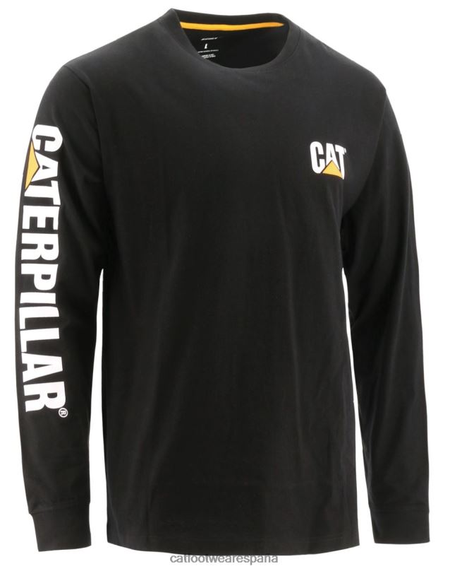 Caterpillar camiseta de manga larga con estandarte de marca registrada negro hombres 4JJT8225 | tops y ropa de abrigo