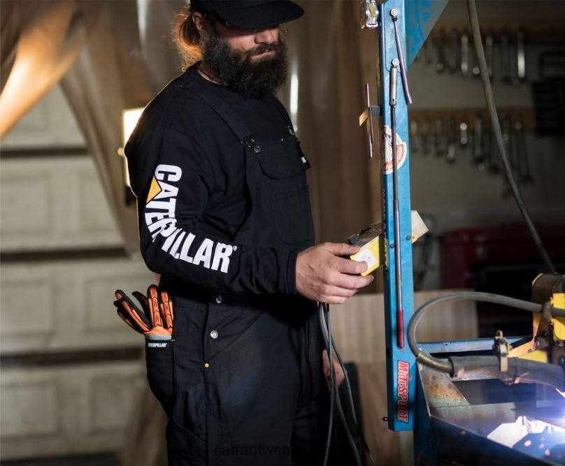 Caterpillar camiseta de manga larga con estandarte de marca registrada negro hombres 4JJT8225 | tops y ropa de abrigo