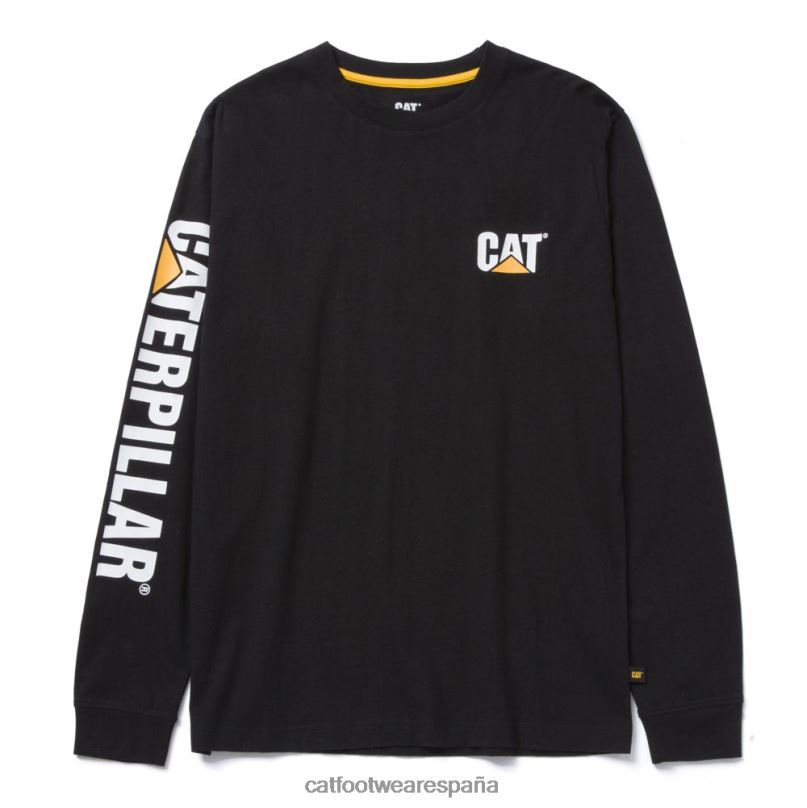 Caterpillar camiseta de manga larga con estandarte de marca registrada negro hombres 4JJT8225 | tops y ropa de abrigo