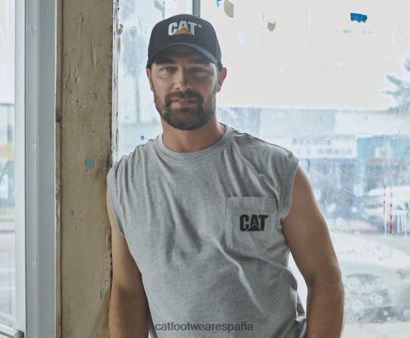 Caterpillar camiseta sin mangas con bolsillo de la marca registrada cuero gris hombres 4JJT8231 | tops y ropa de abrigo
